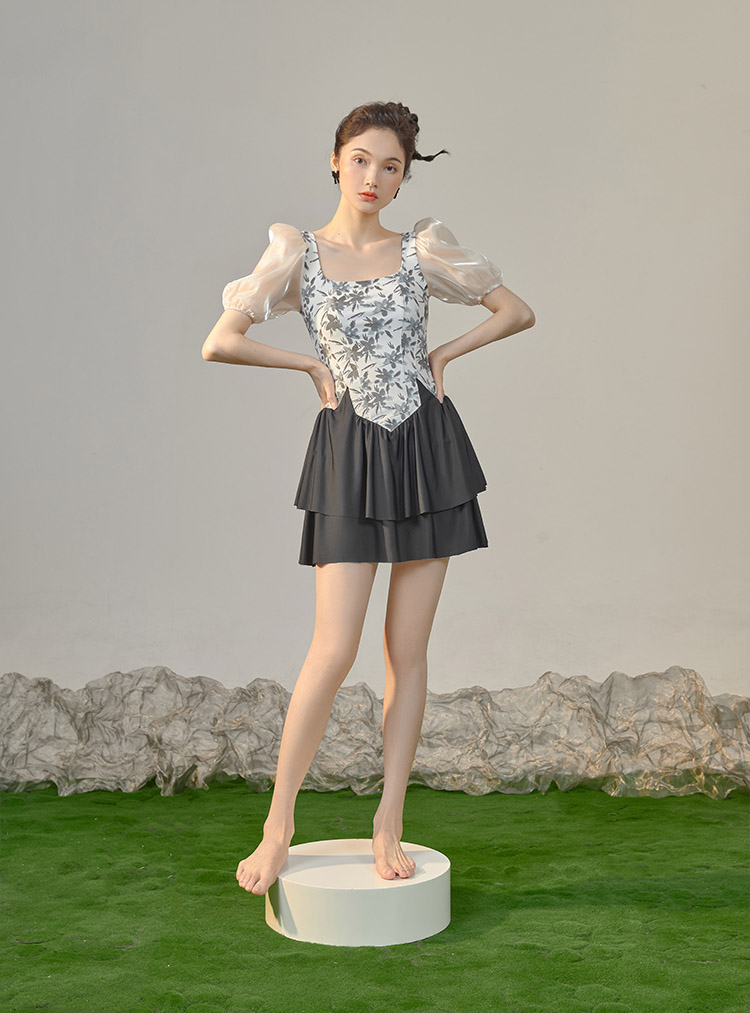 시스루 퍼프 꽃무늬 수영복 원피스