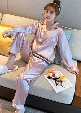 핑크 실크 셔츠+바지 잠옷 SET