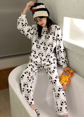 벨벳 캐쥬얼 곰 티셔츠+수면 바지 잠옷 SET