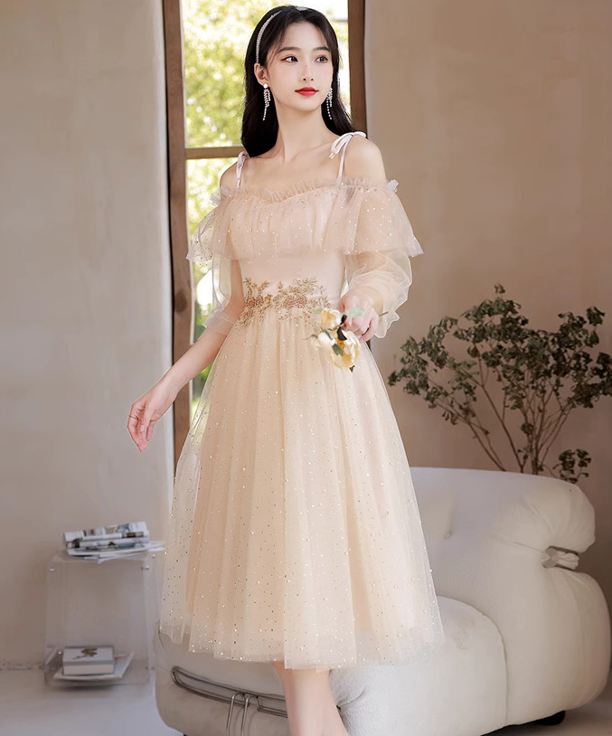 [셀프웨딩/생일파티]레이스 프릴 시스루 미디 드레스